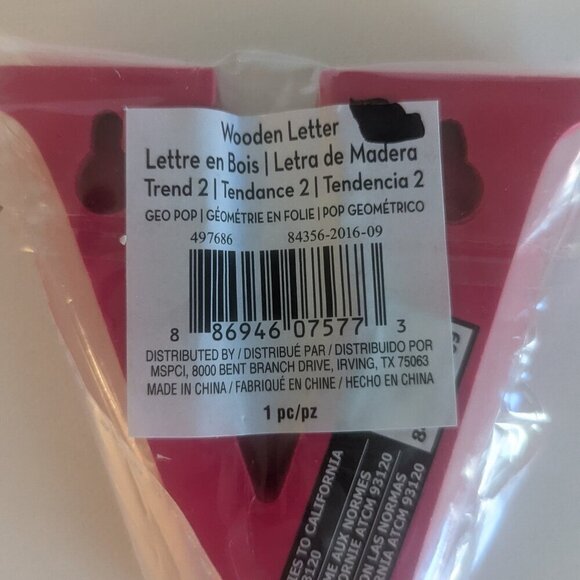 NWT Hot Pink Letter 'v' Wooden Sign Lowercase Geo Pop Michaels Home Wall Decor - Picture 3 of 3